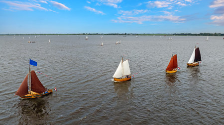 Aerial from traditional sailing on the Heegermeer in the Netherlandsの写真素材