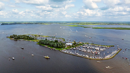Aerial from the Start island in the Sneekermeer the Netherlandsの写真素材