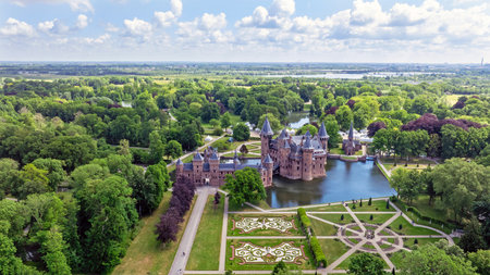 Aerial from medieval castle De Haar in Haarzuilens in the Netherlandsの写真素材