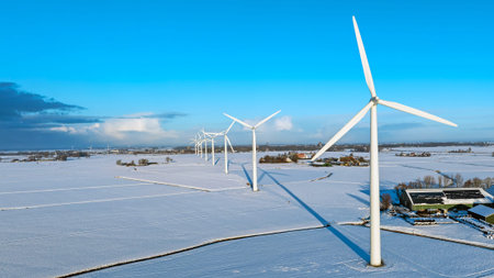 Wind turbines in a snowy rural landscape