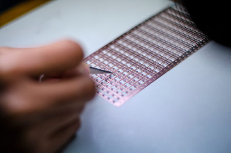 Blur background industrial of semiconductor factory production line Inspector during the...