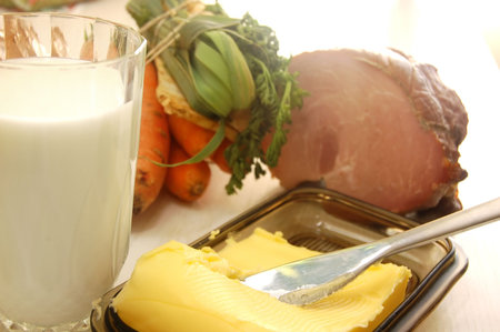 Breakfast preparing. Milk, bread and other dishes