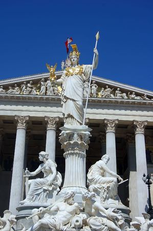 Austrian Parliament Building in Vienna with the Statue of Athena in Frontの写真素材