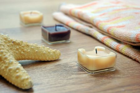 SPA room with candles, towel....の写真素材