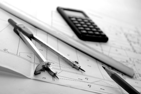 Architect's accessories on plan papers