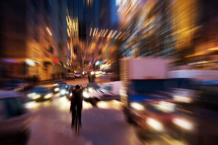 Big city life at night. Dynamic motion blurの写真素材