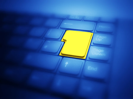 Big highlighted yellow button on keyboard. See also different versions!