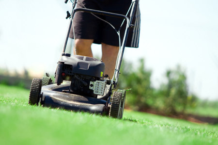Man mowing the lawn. Gardening 