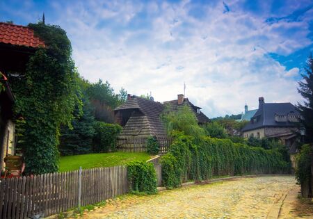 Charming old village, colorful rural sceneryの写真素材