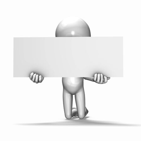 The 3d guy begging on his knees with white card for you to fill. Conceptualの写真素材