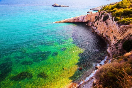 Clear water surface of the sea. Ibiza, Spain.の写真素材