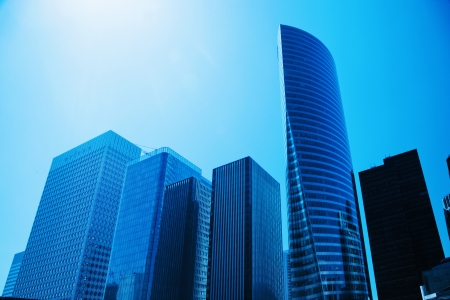 Business skyscrapers, sunny blue sky  La Defense financial district in Paris, Franceの写真素材