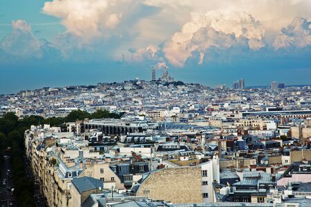 Wide angle view on Montmarte and Sacre-Coeur Basilica, Paris, Franceの写真素材