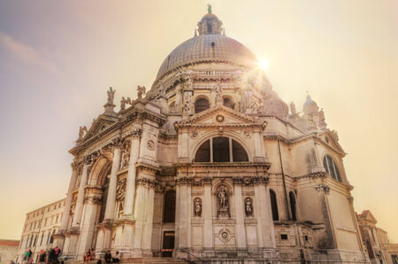 Venice, Italy. Basilica Santa Maria della Salute in sunshineの写真素材