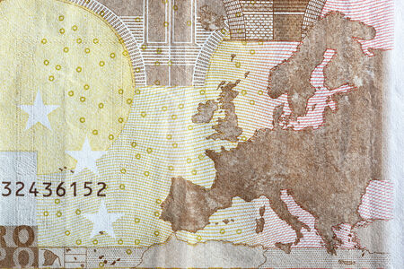 Map of Europe on the reverse of an Euro banknote.の写真素材