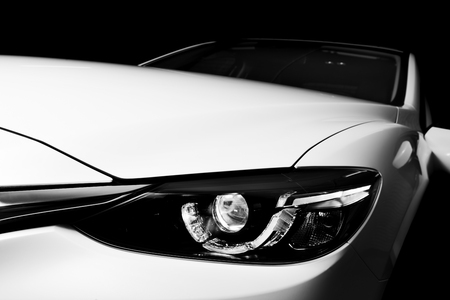 Modern luxury car close-up background. Concept of expensive, sports auto, detailing. Black and whiteの写真素材
