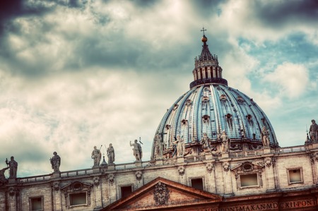 The dome of St. Peter's Basilica in Vatican City. The Pope's principal church. Vintageの写真素材