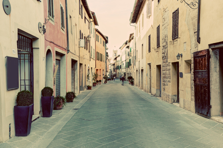 San Quirico d'Orcia small town, municipality in Tuscany, Italy. Vintage Italian, tuscan street.のeditorial素材