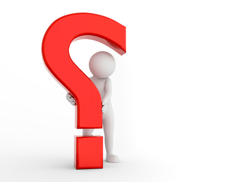 3d question mark being hold by a toon man. FAQ, ask, search concepts. 3D illustrationの写真素材