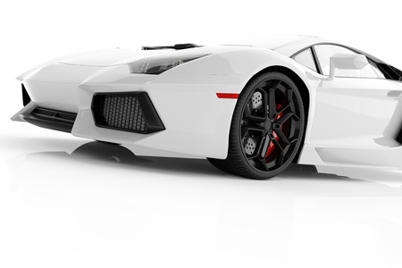 White metallic fast sports car on white background studio. Shiny, new, luxurious. 3D renderingの写真素材