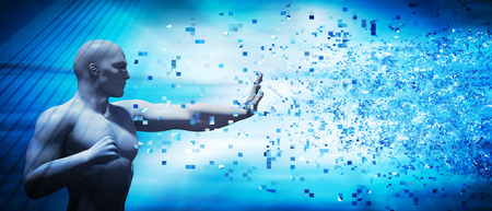 Stopping and defending from digital pixels flow. Concept of digital world, artifical intelligence etc. 3D renderingの写真素材