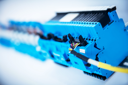 Electric device with wires attached to it. Industrial close-up shot. Railway industryの写真素材