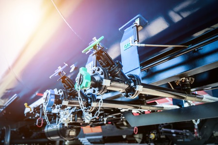 Valves and gas barrel. Railway industry. Industrial backgroundの写真素材