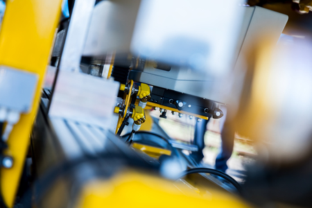 Electronic wires linked to a specialistic machine. Railway industryの写真素材