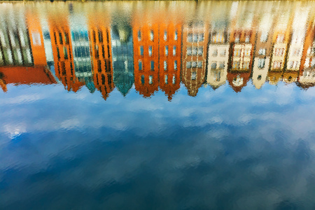 Reflection of Old Town buildings in Gdansk in Motlawa river. Poland. Travel destinations.の写真素材