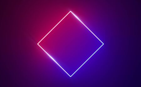 Neon light frame glowing in duotone colors. Lightshow or laser show. Energy squareの写真素材