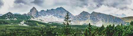 Mountain peaks seen from valley. Tatra Mountains in Poland.