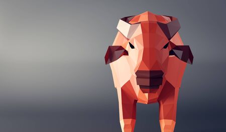 Low poly buffalo. Modern geometric design with complementary colors. 3D illustrationの写真素材