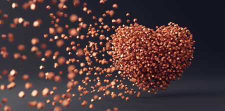 Heart made of small cubic particles flying away. Valentine's day and other love related concepts. 3d...