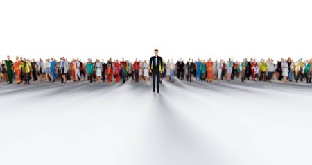 Businessman leader leading a large group of people. Low poly style. Society and business world. Conceptual 3D illustrationの写真素材
