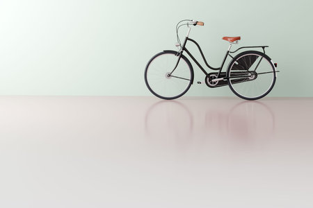 Vintage bike in empty clean room in pastel colors. 3d illustration
