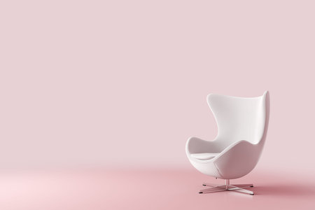 Modern armchair in pastel pink room. Minimalist modern interior design. 3d illustration