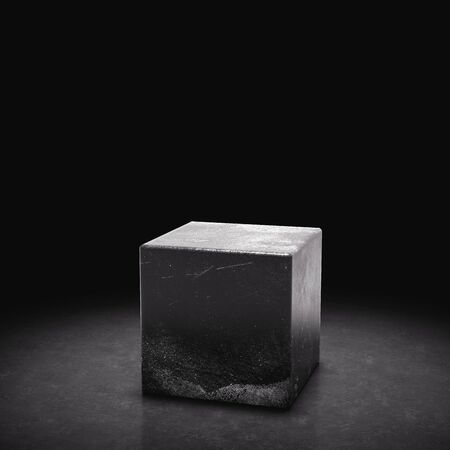 Cube pedestal for product showcase and presentation on black background. 3D illustrationの写真素材