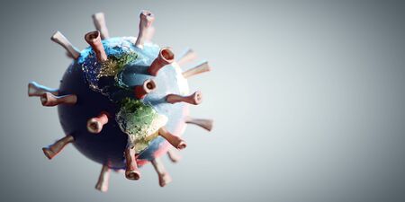 Coronavirus COVID-19 attacking world, earth. News about corona virus concept. 3D renderの写真素材
