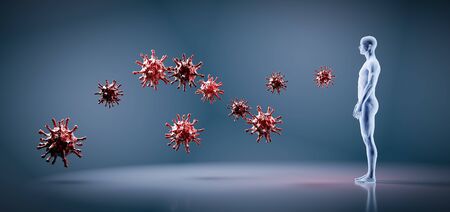 Virus attacking human body - coronavirus COVID-19. 3D illustrationの写真素材