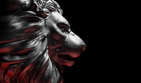 Lion statue, a stone sculpture. Concept of a guard, power and proud animal. 3D illustrationの写真素材