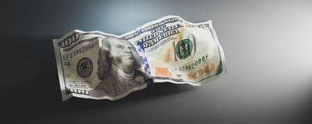 Crumpled one hundred dollar bill, 100 USD. Financial conceptの写真素材