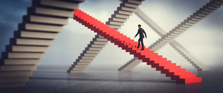 Businessman going upstairs on his selected way. Concept of business decision and making a choice. 3D illustrationの写真素材