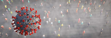 Crowd of people social distancing to prevent Coronavirus Covid-19 pandemic. 3D illustrationの写真素材