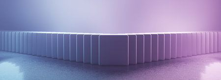 Row of cubes in neon light duotone colors. Energy and show background