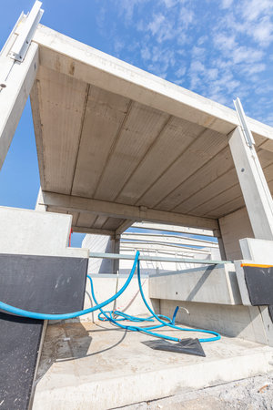 Warehouse construction site. Building a new industrial hall or storehouse
