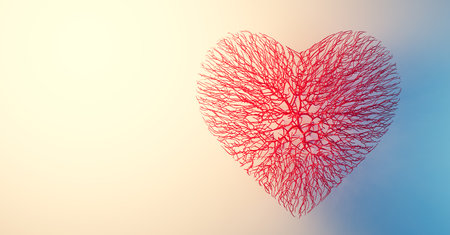 Heart made of veins or red wires connected. Valentine's day and love. 3D illustrationの写真素材