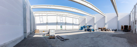 Warehouse construction site. Building a new industrial hall or storehouseの写真素材