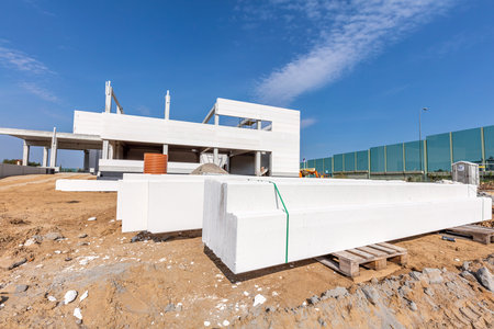 Warehouse construction site. Building a new industrial hall or storehouseの写真素材