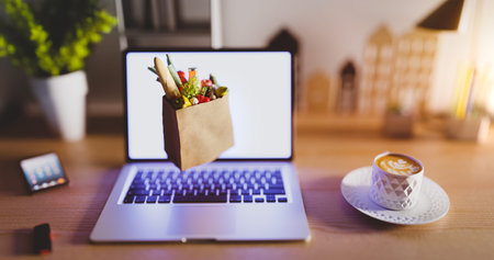 Online shopping - the Internet grocery store. Buying food from home. 3D illustration