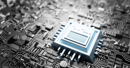 Modern circuit board. Technology hardware background